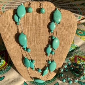 Turquoise Howlite Necklace 23" Earrings w/ Bracelet